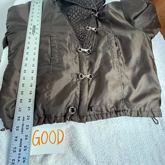 UBU Womens Brown Crinkle Jacket Textured Shawl Collar Drawstring Artsy Large - Picture 11 of 11